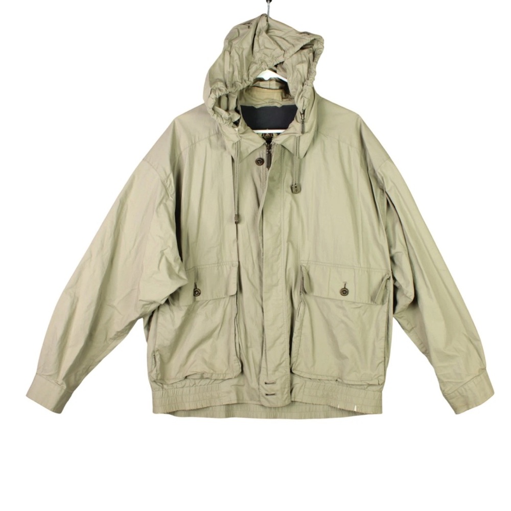 Vintage Burberrys Hidden Hooded Jacket Mens Approx XL Beige Y2K 80s Front Pocket